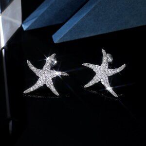 Vivid Starfish Full Zircon Stud Earrings for Women, EVGG1038
